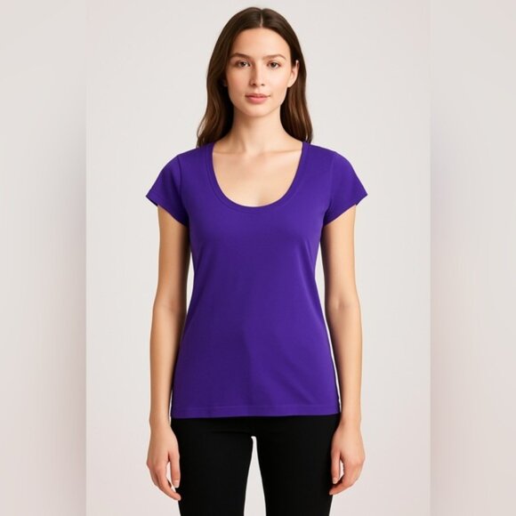 Theory Women’s Scoop Neck Short Sleeve T-Shirt Purple Size L - Picture 1 of 7